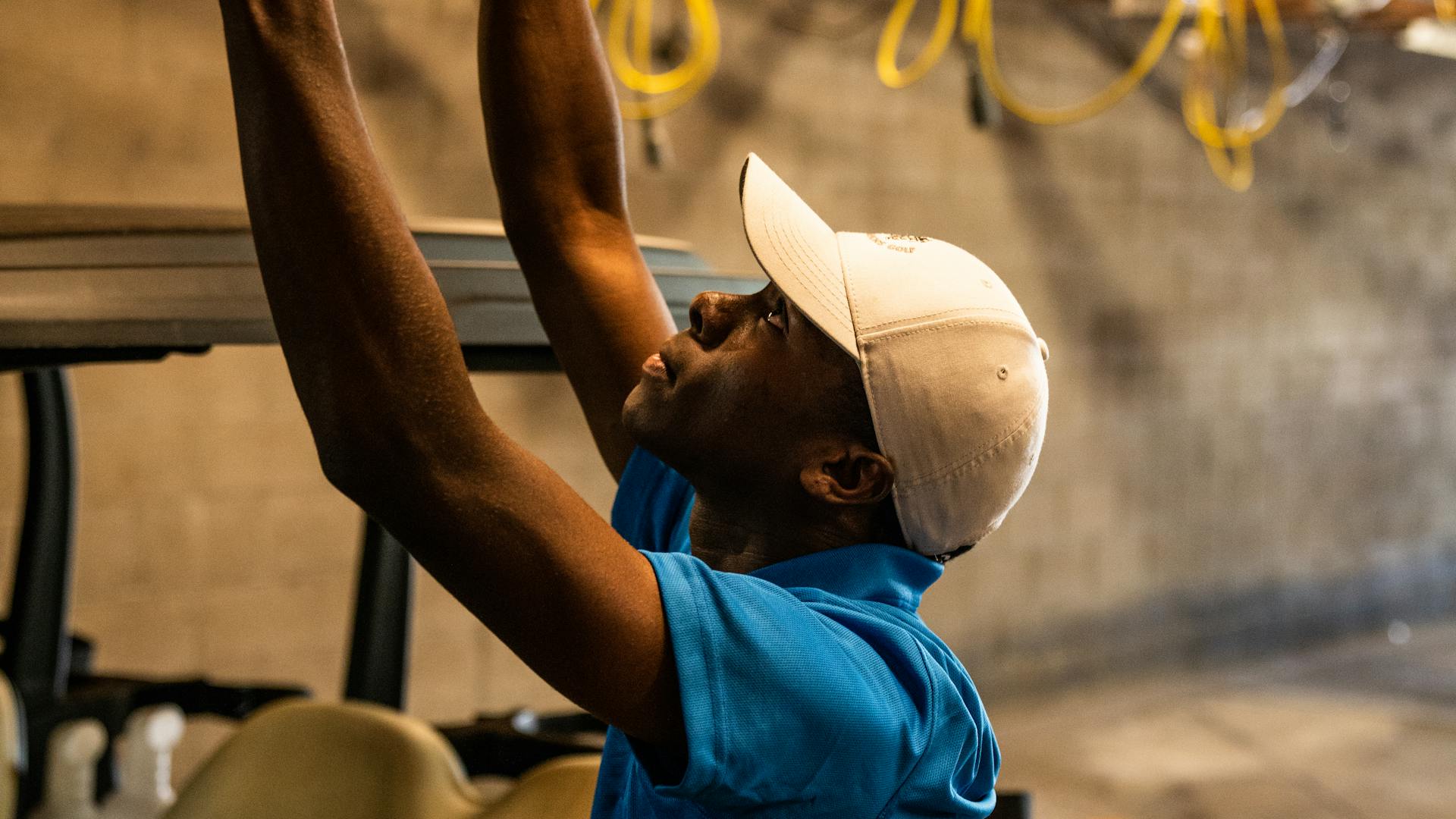 Professional electrician at work